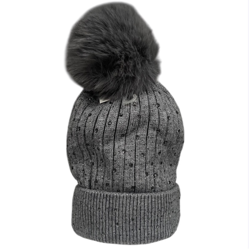 224. Gray Pom-Pom Knit Beanie - Picture 1 of 5